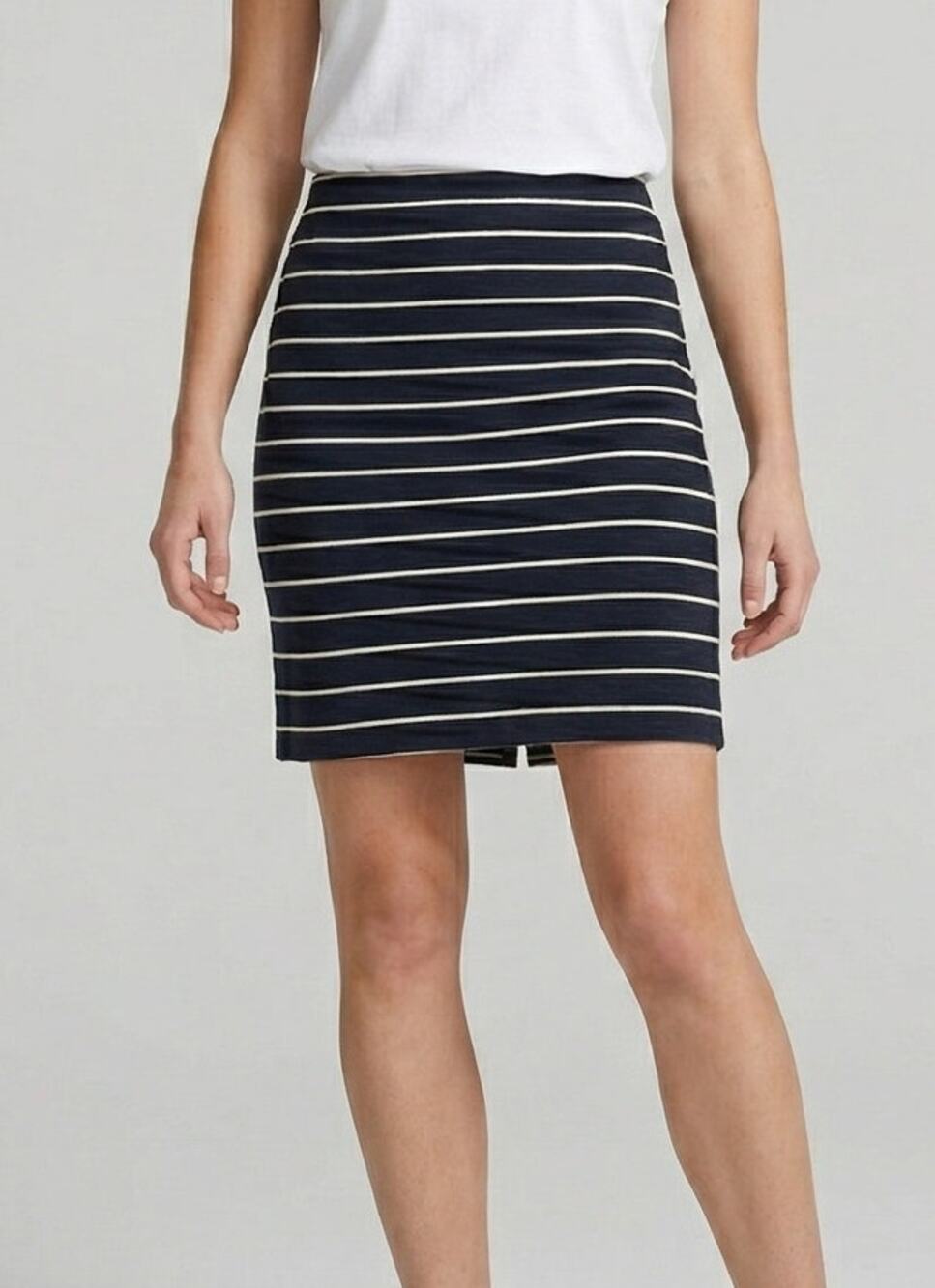Banana Republic Factory Small Navy Blue White Stripe Skirt Cotton Poly Spandex